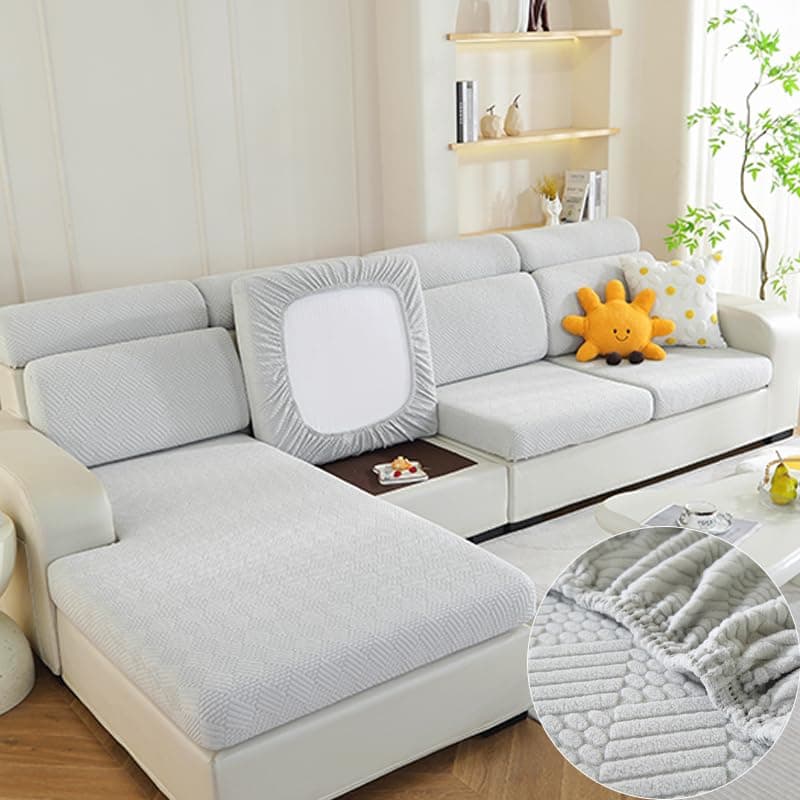 Soothing Home Khaki Sectional Sofa Cover (Back L) — Snow Light Gray
