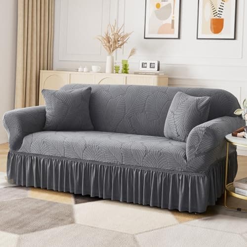 WONGS BEDDING Stretch Velvet Sofa Slipcover, Dark Gray, Pet Friendly