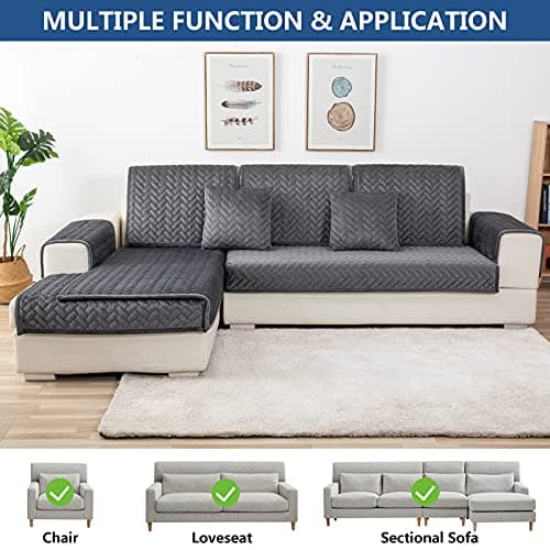 Eismodra Dark Gray Anti-Slip Couch Cover, 36"x36" L-Shaped Sectional