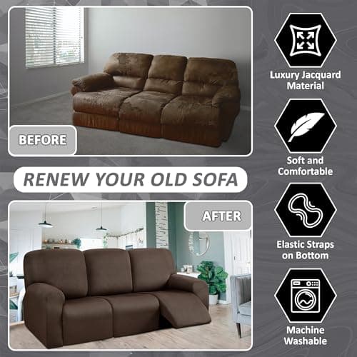 ULTICOR 8-Piece Stretch Recliner Sofa Covers for 3-Seater Cushions (Chocolate)