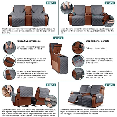 Ruaozz Recliner Loveseat Slipcover with Console