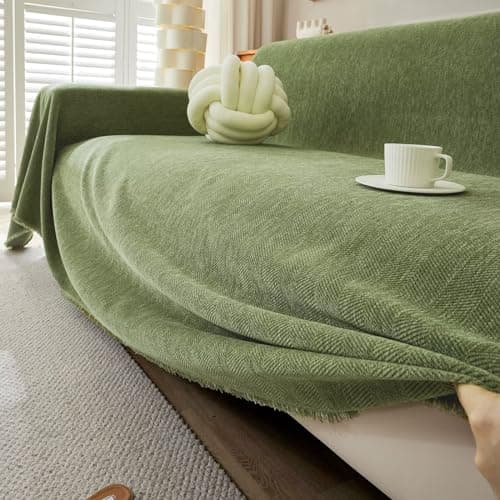 Boho Dark Green Herringbone Stripe Sofa Slipcover