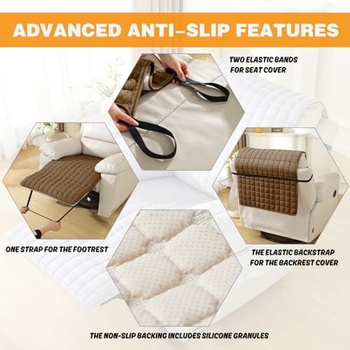 NeColorLife Non-Slip Recliner Chair Cover, Plush Armrest, Light Coffee, 23.6"