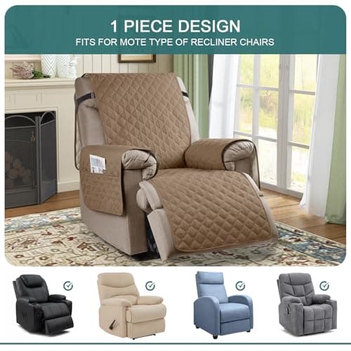Ruaozz 100% Waterproof Recliner Chair Cover with Elastic Straps for Kids, Dogs, Pets