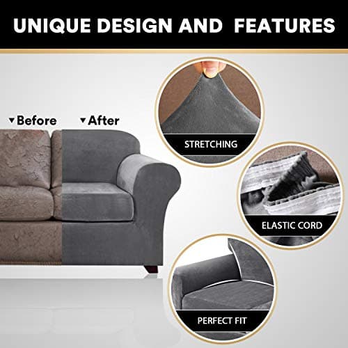 PrinceDeco Grey Velvet Loveseat Cover, Washable, Up to 72" Wide