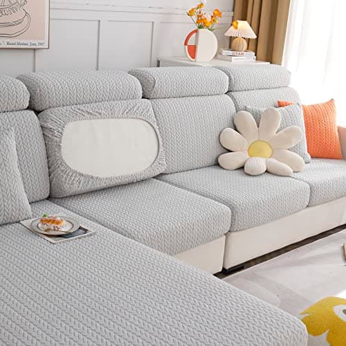 2024 Newest Universal Wear-Resistant L-Shaped Sofa Cover, Chaise Lounge Slipcover (Wheat Light Grey, Large)