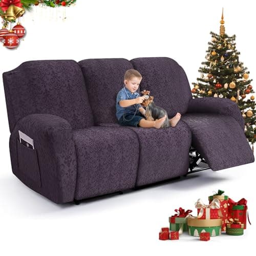 Brown 6-Piece Stretch Jacquard Loveseat Cover, Soft & Breathable, Elastic Fit, Pet-Friendly Protection — Brown