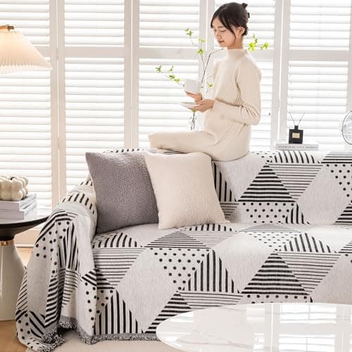 ROOMLIFE Reversible Sofa Covers for 3 Seat Reclining Futon - Washable Kids & Pet Protector 71"x134" — C.black