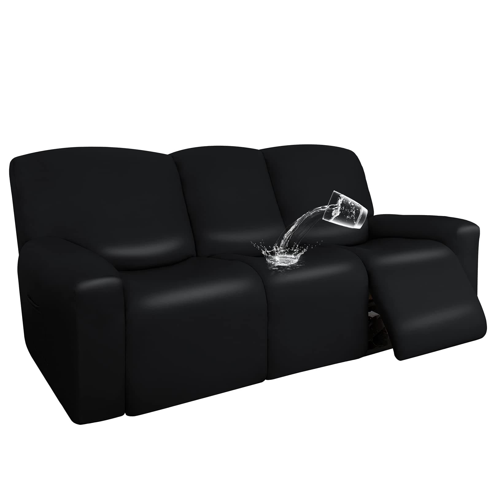 Waterproof PU Leather Recliner Sofa Covers, 8-Piece Stretch Protector Black