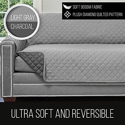 Light Gray Charcoal Quilted Microfiber Reversible Stain Shield Dog Resistant Slipcover