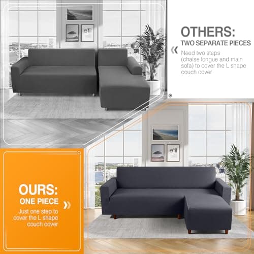 L Shaped Sofa Cover with Pillowcases for Right-Facing Sectional - Charcoal Gray