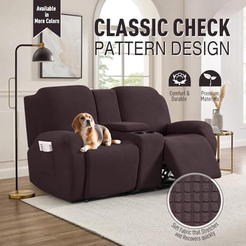 TAOCOCO Stretch Reclining Loveseat Cover, Chocolate Jacquard Pattern