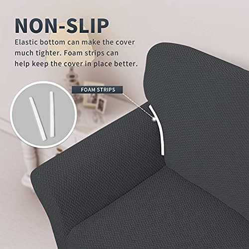 Easy-Going Dark Gray Stretch Jacquard Sofa Cover, Washable & Anti-Slip Protection