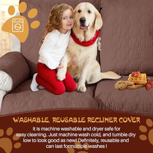 XINEAGE 100% Waterproof Recliner Chair Cover with Non-Slip Pockets (Coffee, 23.6")