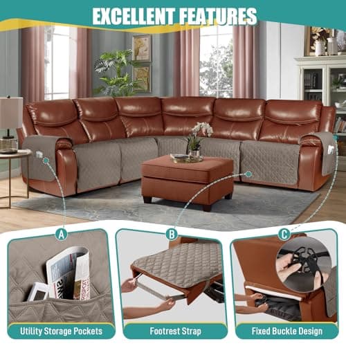 Ruaozz Khaki L-Shaped Recliner & Chaise Sofa Cover