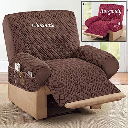 Burgundy Diamond-Shape Quilted Stretch Recliner Cover with Storage, Furniture Protector