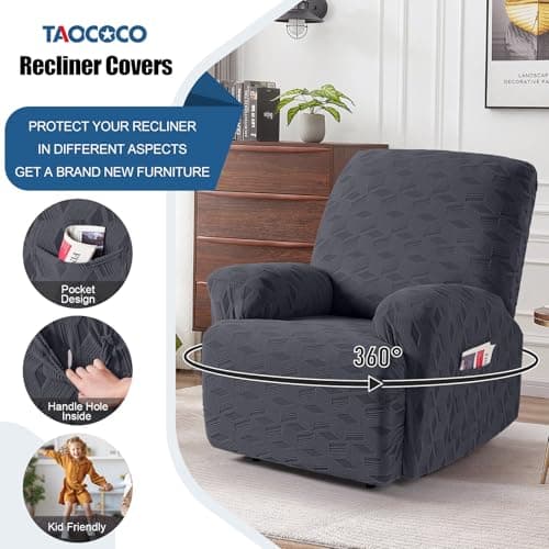 TAOCOCO Stretch Jacquard Recliner Chair Covers, Dark Grey