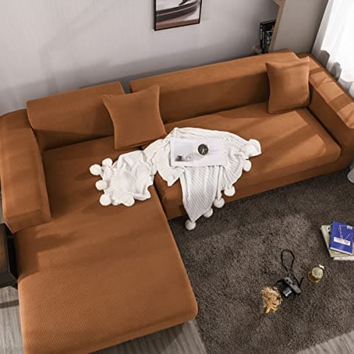 Jacquard Chaise Lounge Covers for Grey 2Seat L Shaped Couch — Brownish Yellow
