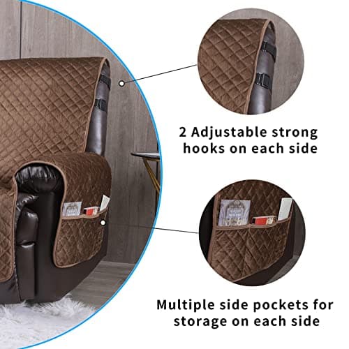 Non-Slip Waterproof Velvet Recliner Chair Cover for Leather Chairs Brown
