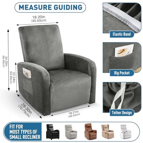 Lazy Boy Velvet Recliner Cover 3-Piece Elastic Stay in Place (Grey)