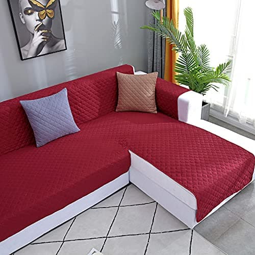 Medium Grey L Shape Chaise Couch Cover for Sectional Sofas — Red