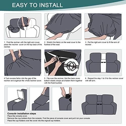Stretch Loveseat Recliner Covers with Console and Pockets - 2 Seater, Dark Gray