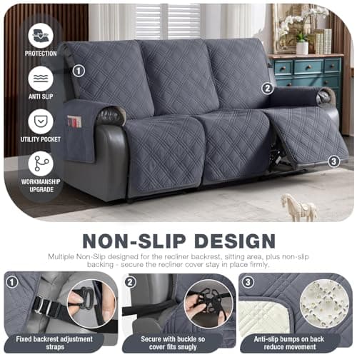 TAOCOCO Waterproof Recliner Sofa Cover, Dark Grey, 3 Seater