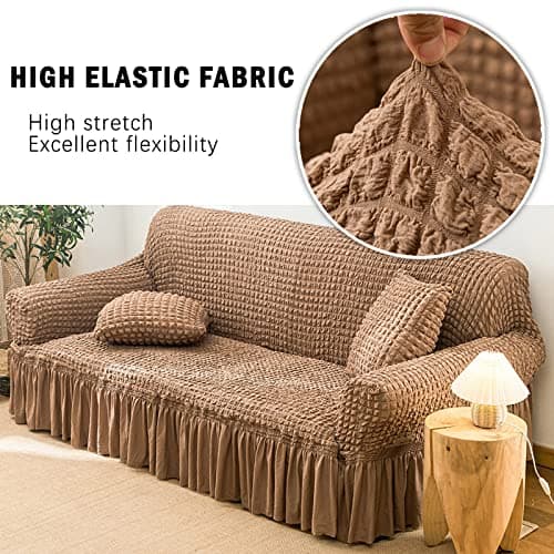 Jeloris Stretch Loveseat Slipcover, Durable Kids & Pet-Friendly Sofa Cover (Medium, Khaki)