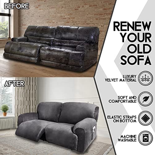 ULTICOR 75-100" Soft Washable Velvet Reclining Sofa Slipcover (Dark Grey)