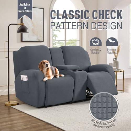 TAOCOCO Stretch Reclining Loveseat Cover, Grey Jacquard Pattern