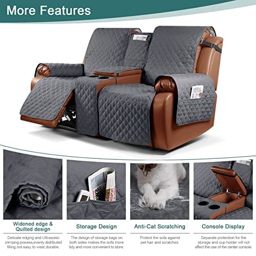 Waterproof Loveseat Cover for Double Recliner with Console, Dark Grey, 2 Seater