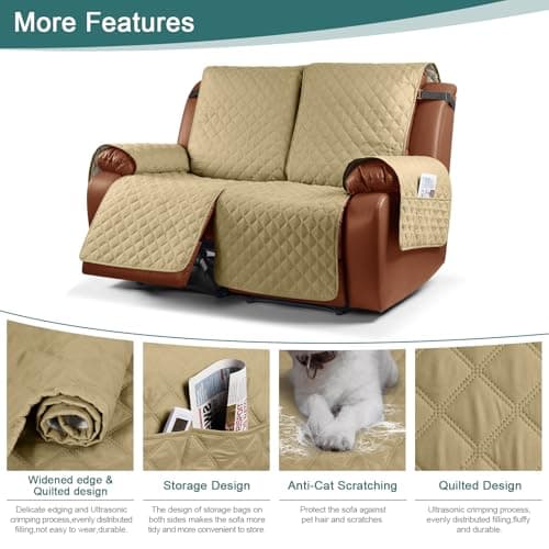 Waterproof Recliner Sofa Cover for Kids, Dogs, Pets (Sand, 2 Seater)