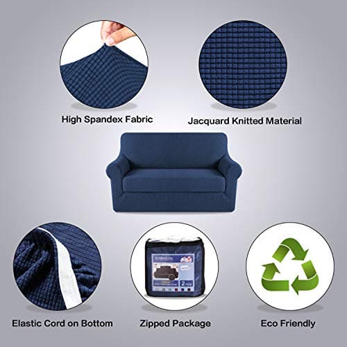 H.VERSAILTEX Stretch Slipcovers for Loveseat - Up to 70" Wide - Navy