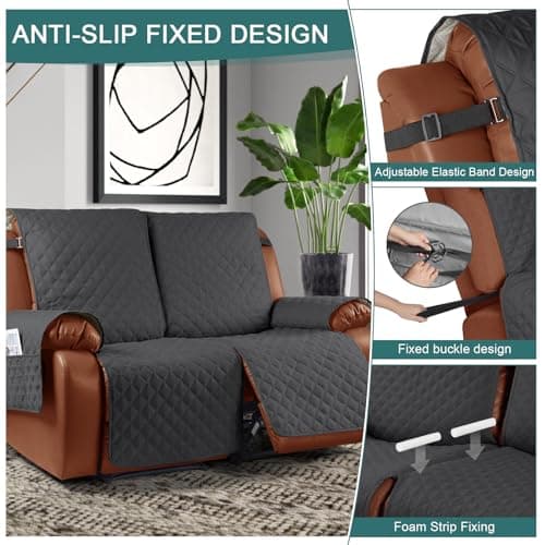 Ruaozz Waterproof Recliner Sofa Cover for Kids, Dogs, Pets (2 Seater, Charcoal Grey)