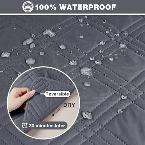 TAOCOCO Waterproof L-Shaped Sectional Sofa Covers, Large Gray, Reversible, Pet & Kids Protection — Dark Grey