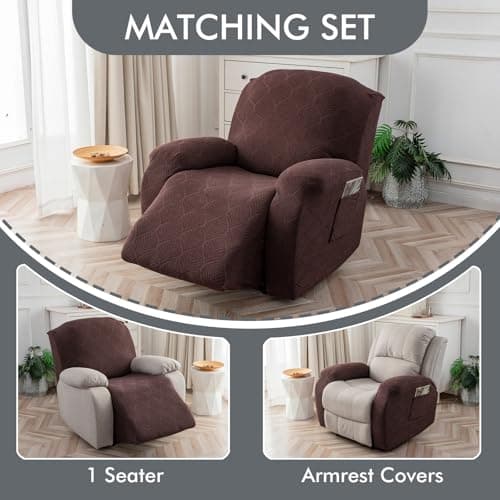 100% Waterproof Stretch Recliner Cover, Washable, 1 Piece (Chocolate, 1 Seater)