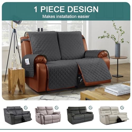 Ruaozz Waterproof Recliner Sofa Cover for Kids, Dogs, Pets (2 Seater, Charcoal Grey)