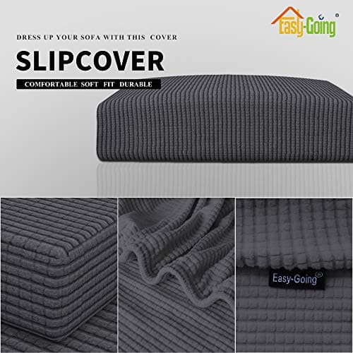 Dark Gray Stretch Loveseat Cushion Cover with Elastic Bottom