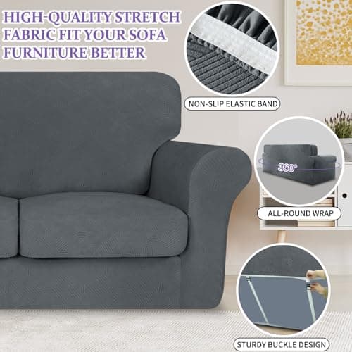 Super Stretch Dark Grey Sofa Covers for 3 Cushion Couch (71"-91")