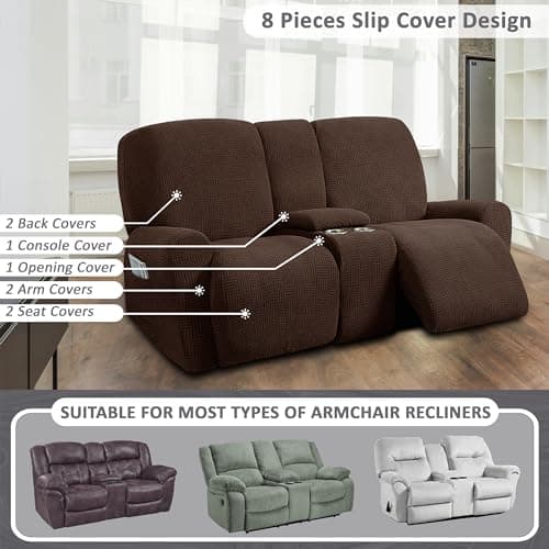 ULTICOR Chocolate Jacquard Reclining Loveseat Slipcover (8-Piece Stretch)