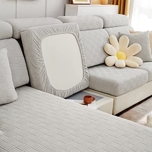 Elastic Couch & Sectional Slipcovers L-Shaped Chaise Grey/White Living Room Furniture Protector