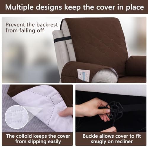 100% Waterproof Recliner Chair Covers, Non-Slip Pets, Dog (23.6", Chocolate)