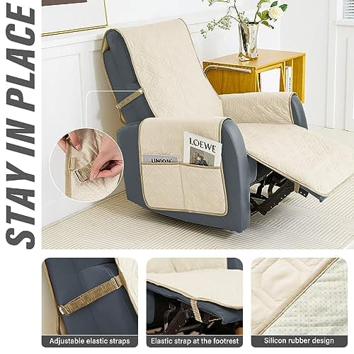 Ivory Non-Slip Recliner Chair Cover for 23inch Couch with Straps