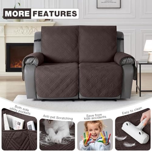 TAOCOCO 100% Waterproof Loveseat Recliner Cover, Non-Slip Chocolate Protection