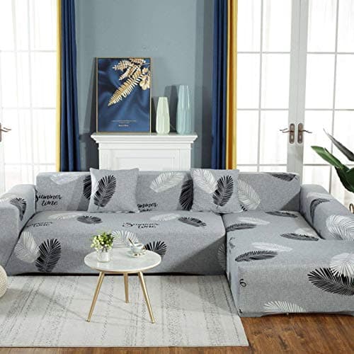 IMYOGI High Stretch L-Shape Sofa Covers + Pillow Covers, 2pcs Polyester Fabric, 3+4 Seater — C