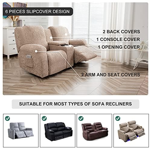 Tuape Stretch Reclining 2 Seater Loveseat Cover with Center Console and Pockets