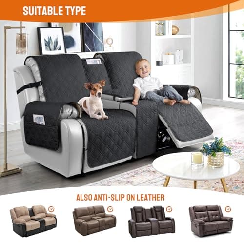 VANSOFY Black Loveseat Recliner Console Slipcover, 100% WaterproofPET-Dog Proof