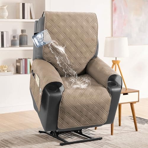 H.VERSAILTEX 100% Waterproof Recliner Chair Cover Brown/Beige — Taupe/Beige