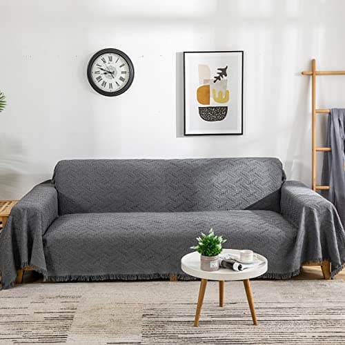 AIVIA Loveseat Cover Sheet Blanket for 2 Seater Couches with Armrest — Dark Gray