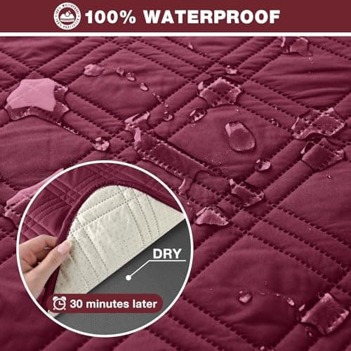 TAOCOCO 100% Waterproof Loveseat Recliner Cover, Non-Slip Chocolate Protection — Wine